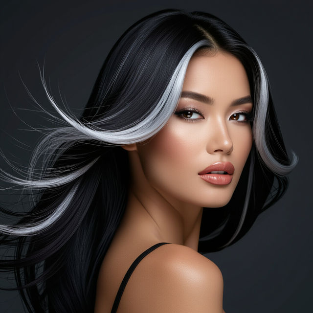 Black Hair With Silver Highlights Pictures gallery