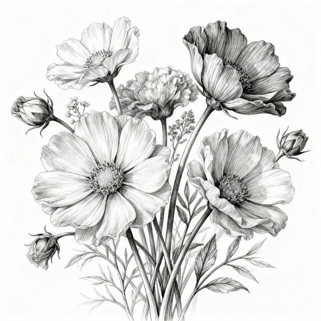 Pencil Drawings of Flowers - AI Generated gallery