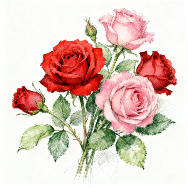 Bouquet Of Roses Drawings - AI Generated Art gallery