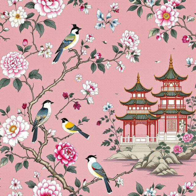 Pink Chinoiserie Wallpaper gallery