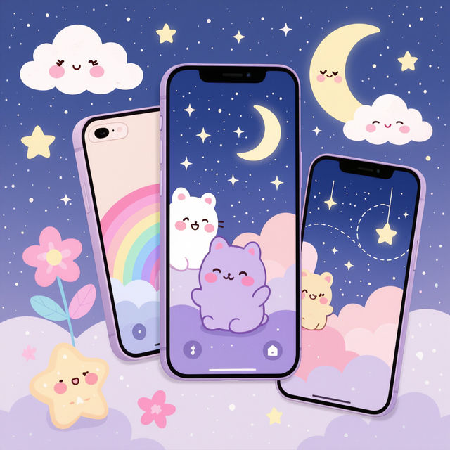 Aesthetic iPhone Kawaii Cute Purple Wallpaper gallery