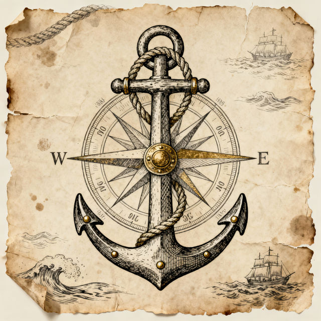 Unique Anchor and Compass Drawings gallery