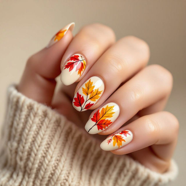Simple Fall Leaves Nail Art gallery