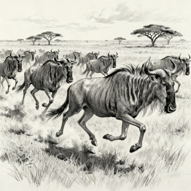 Wildebeest Drawings - AI Generated gallery