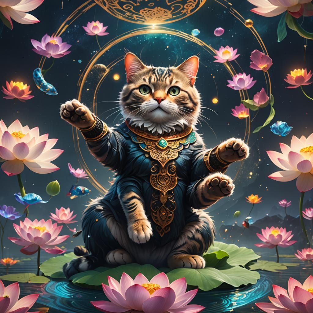 Ethereal Feline Ascension, a Vibrant Fantasy Scene in Unreal...