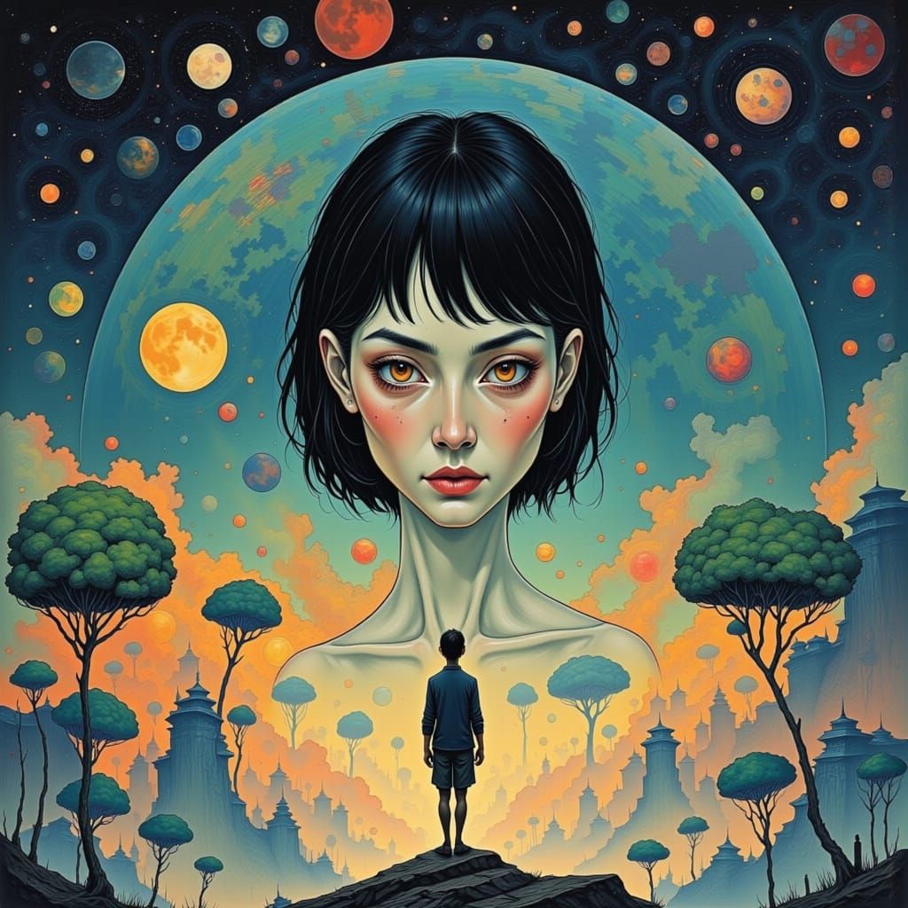 Stunning Woman with Cosmic Background, Airbrush Art