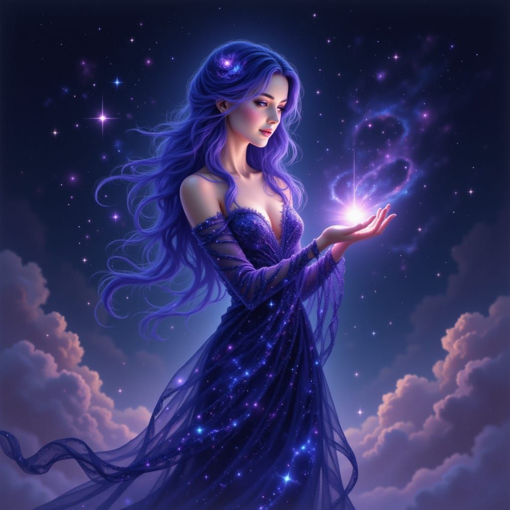 Cosmic Woman Offering a Constellation in Fantasy Style