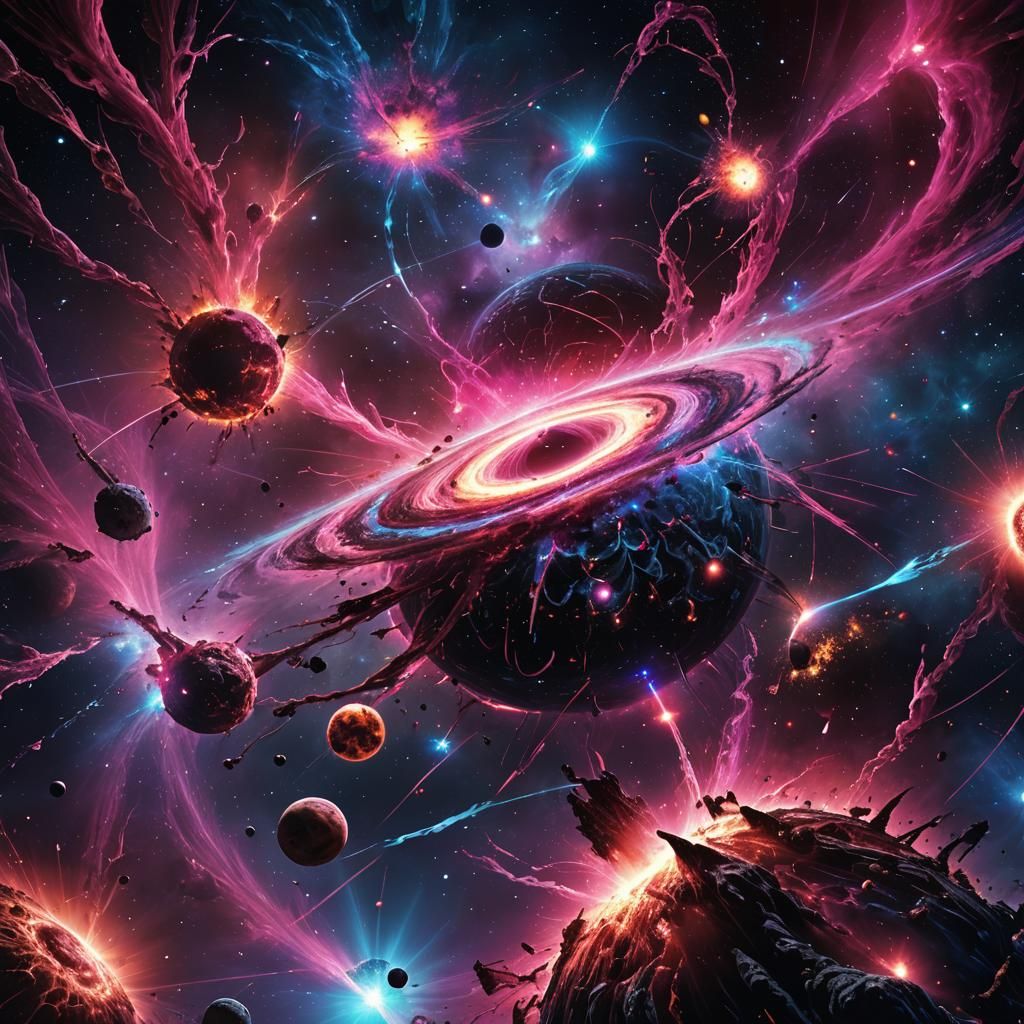 Galactic Cataclysm in Vibrant Neon Digital Art