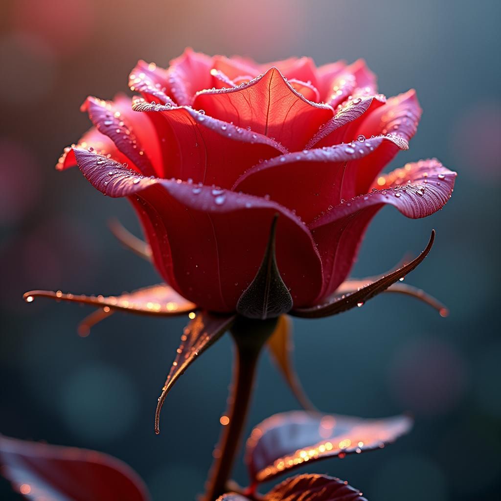 Glass Rose Radiates Warmth with Delicate Rain Drops in Hyper...