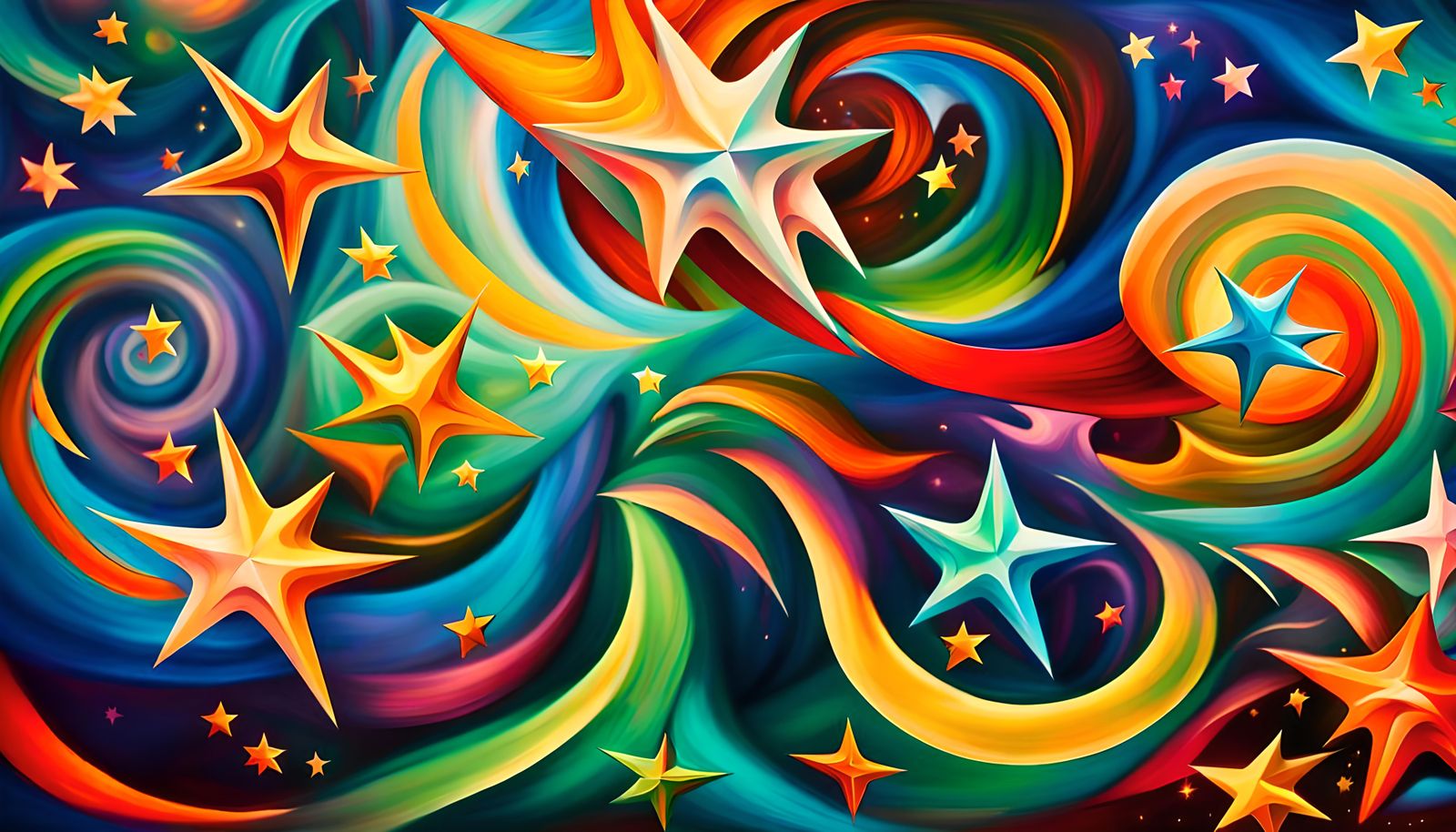 Swirling Stars in Electromagnetic Plasma: Impasto Oil Painti...