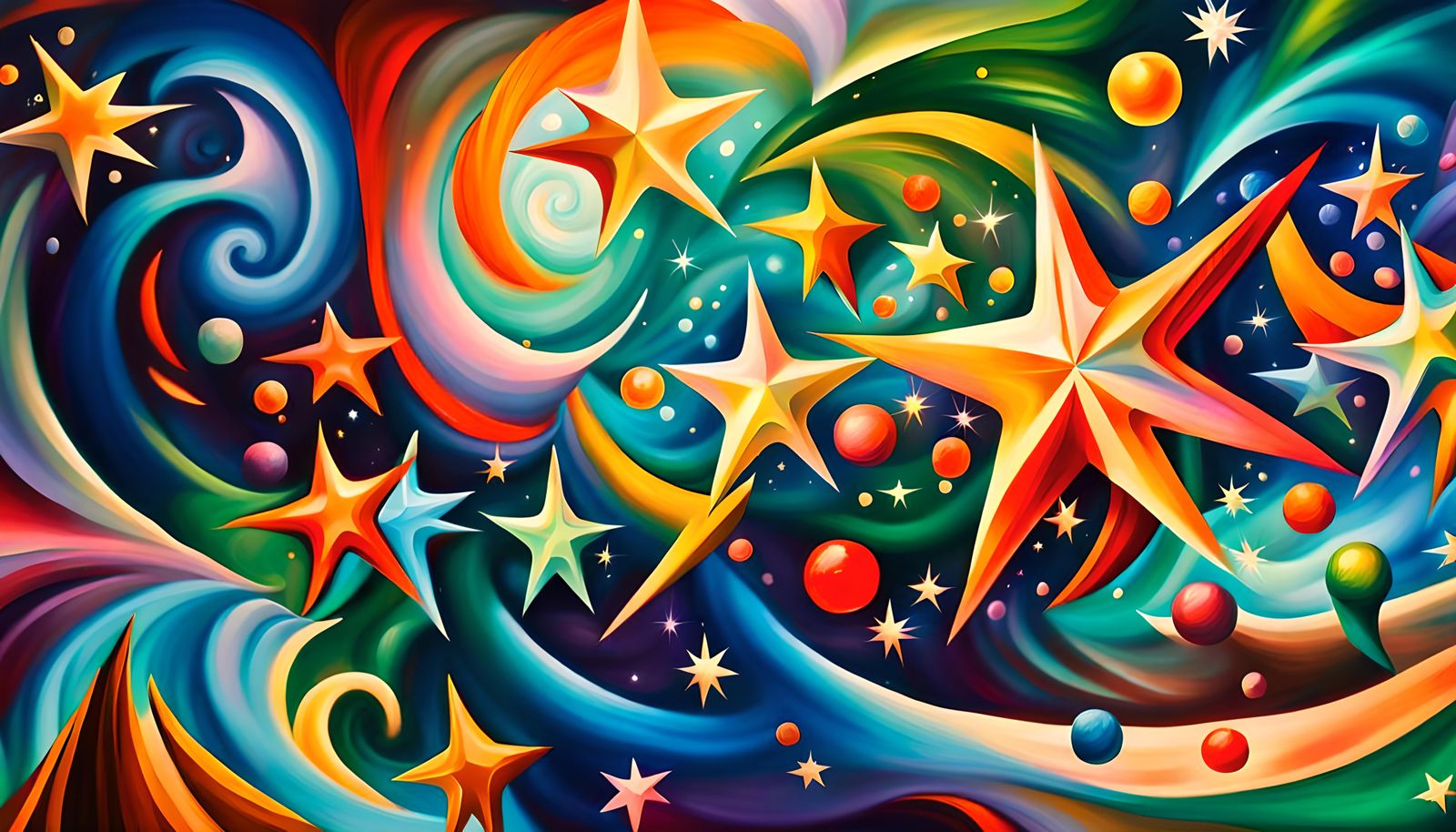 Vivid Swirling Stars in Electromagnetic Plasma, Impasto Styl...