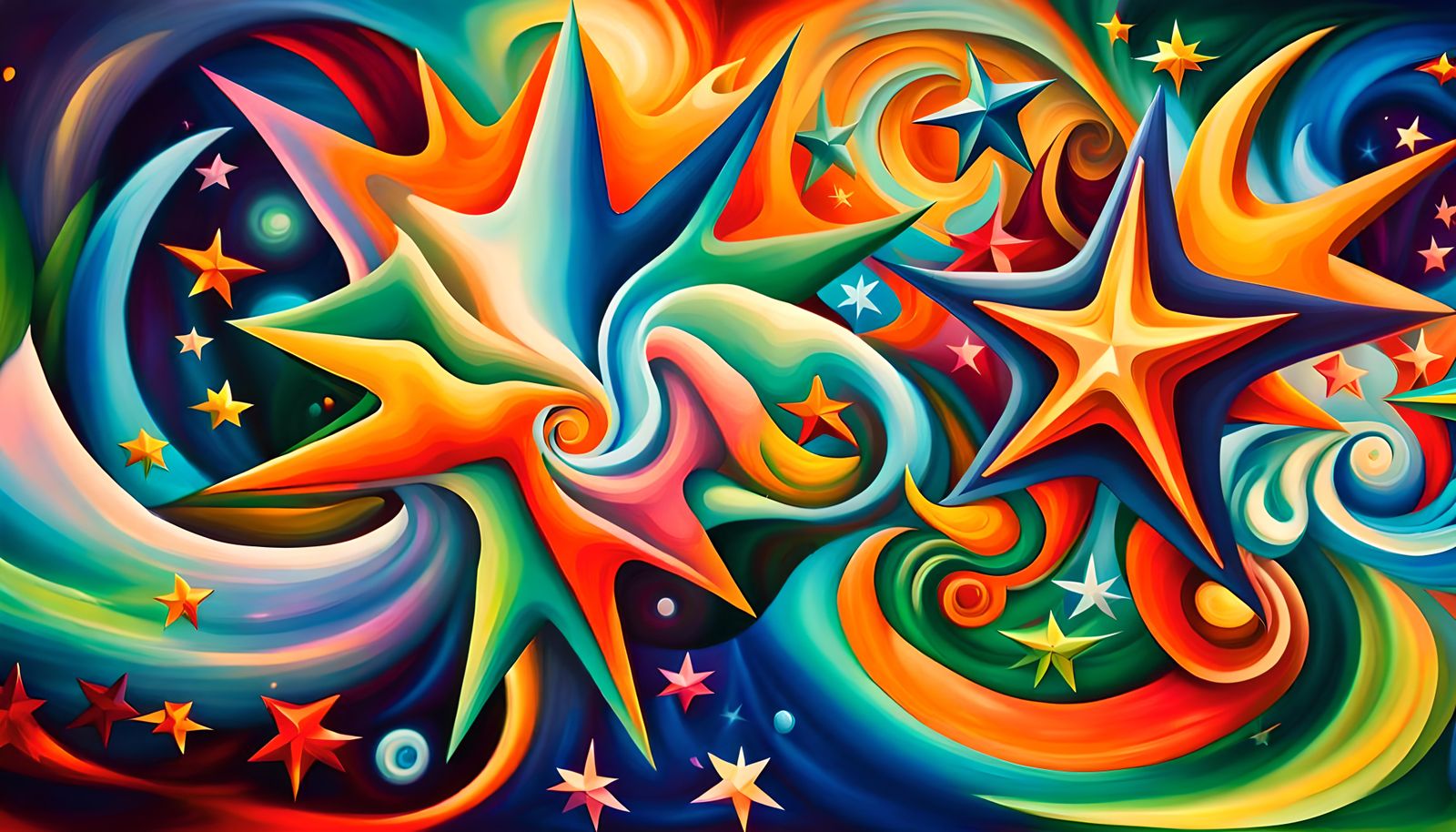 Swirling Stars in Electromagnetic Plasma: Impasto Oil Painti...