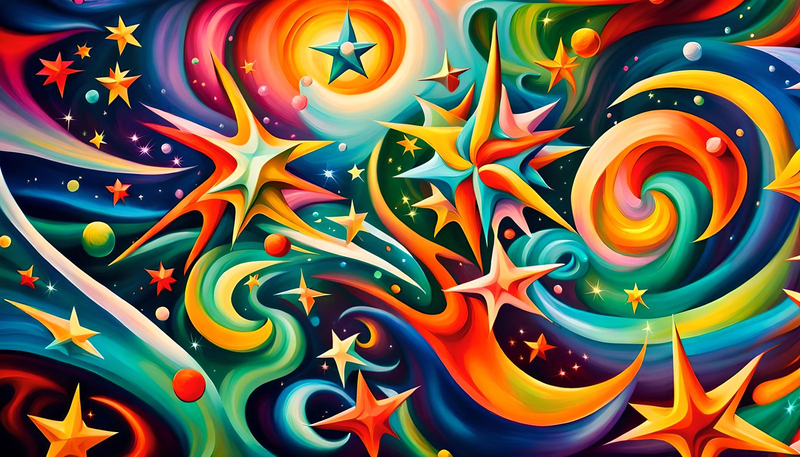 Swirling Stars in Electromagnetic Plasma, Impasto Painting