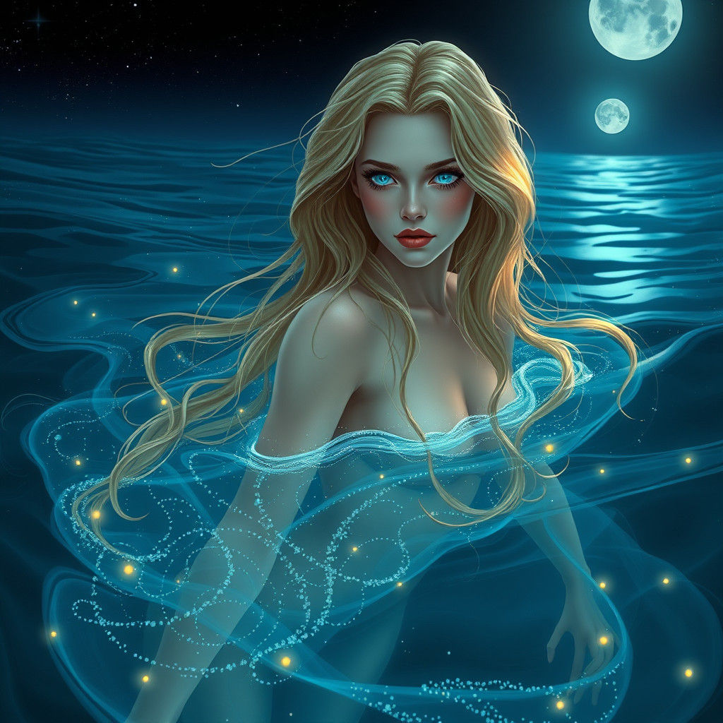 Mystical Oceanic Goddess Surrounds Herself with Soft Biolumi...