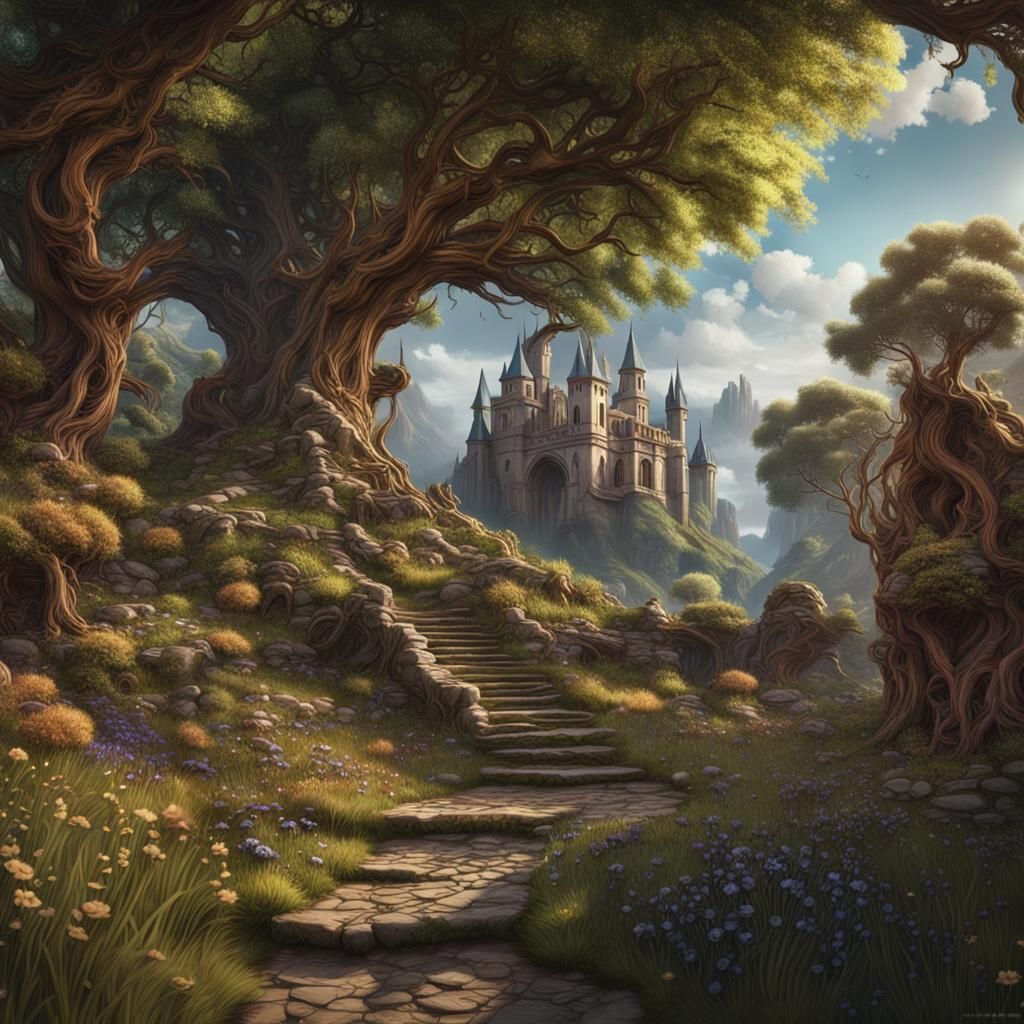 Vibrant Spring Landscape in Fantasy Concept Art Style