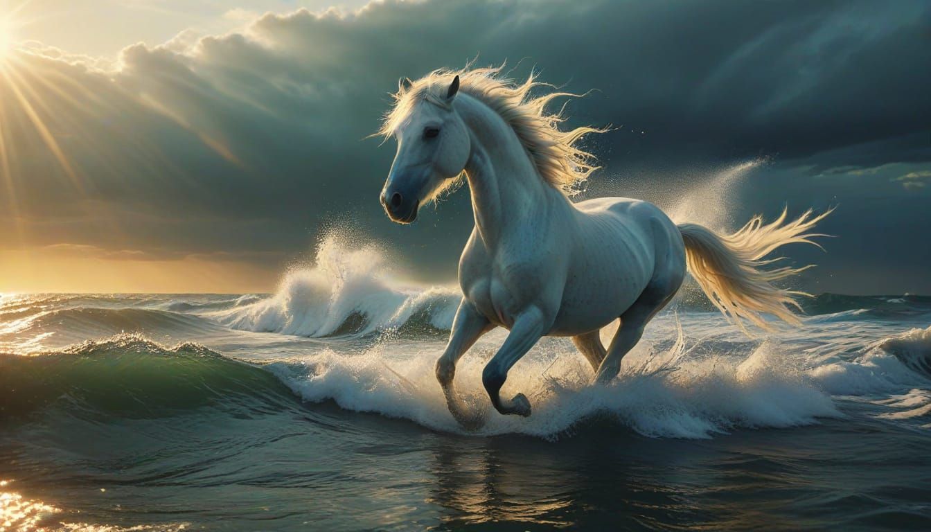 Oceanic surrealism. horses run
