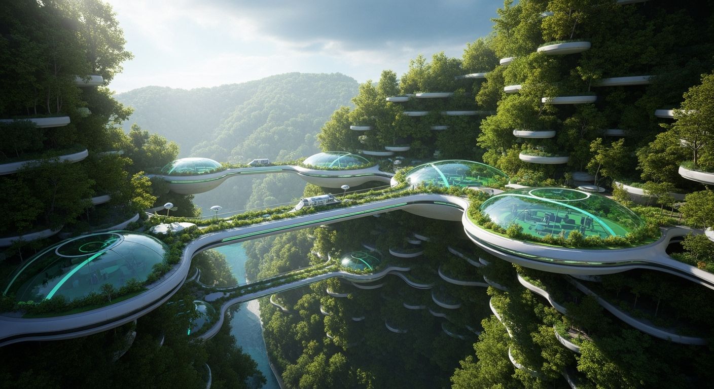 Futuristic Green City with Vertiports in Thomas Kinkade Styl...