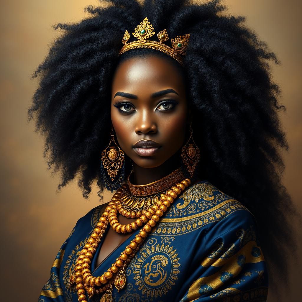 Regal Black Woman in Traditional African Attire with Gold Ac...