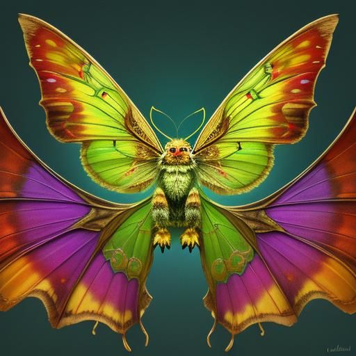 Hyperrealistic Silk Moth Dragon in Vibrant Colors