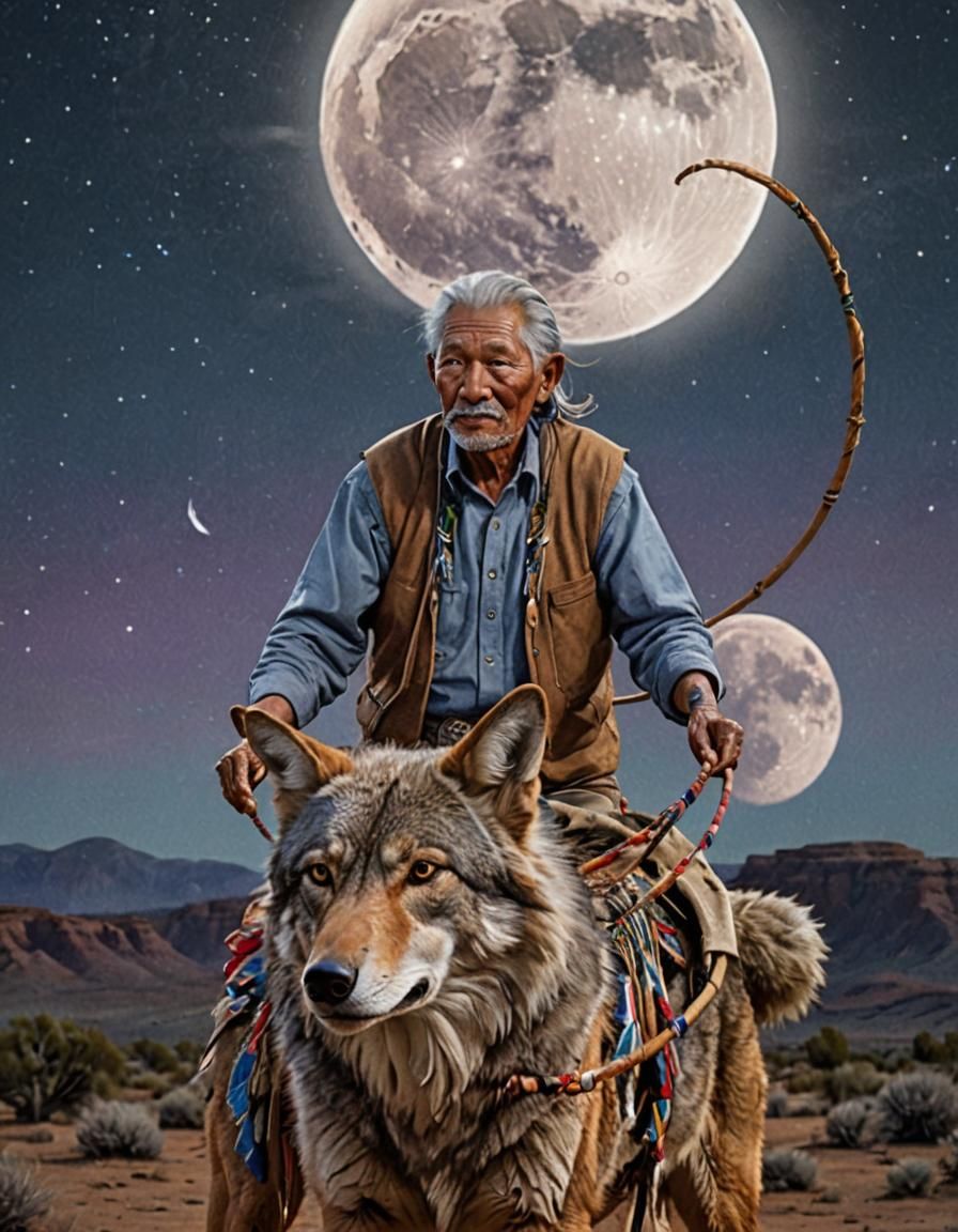Surreal Moonlit Encounter with a Grizzled Navajo Coyote