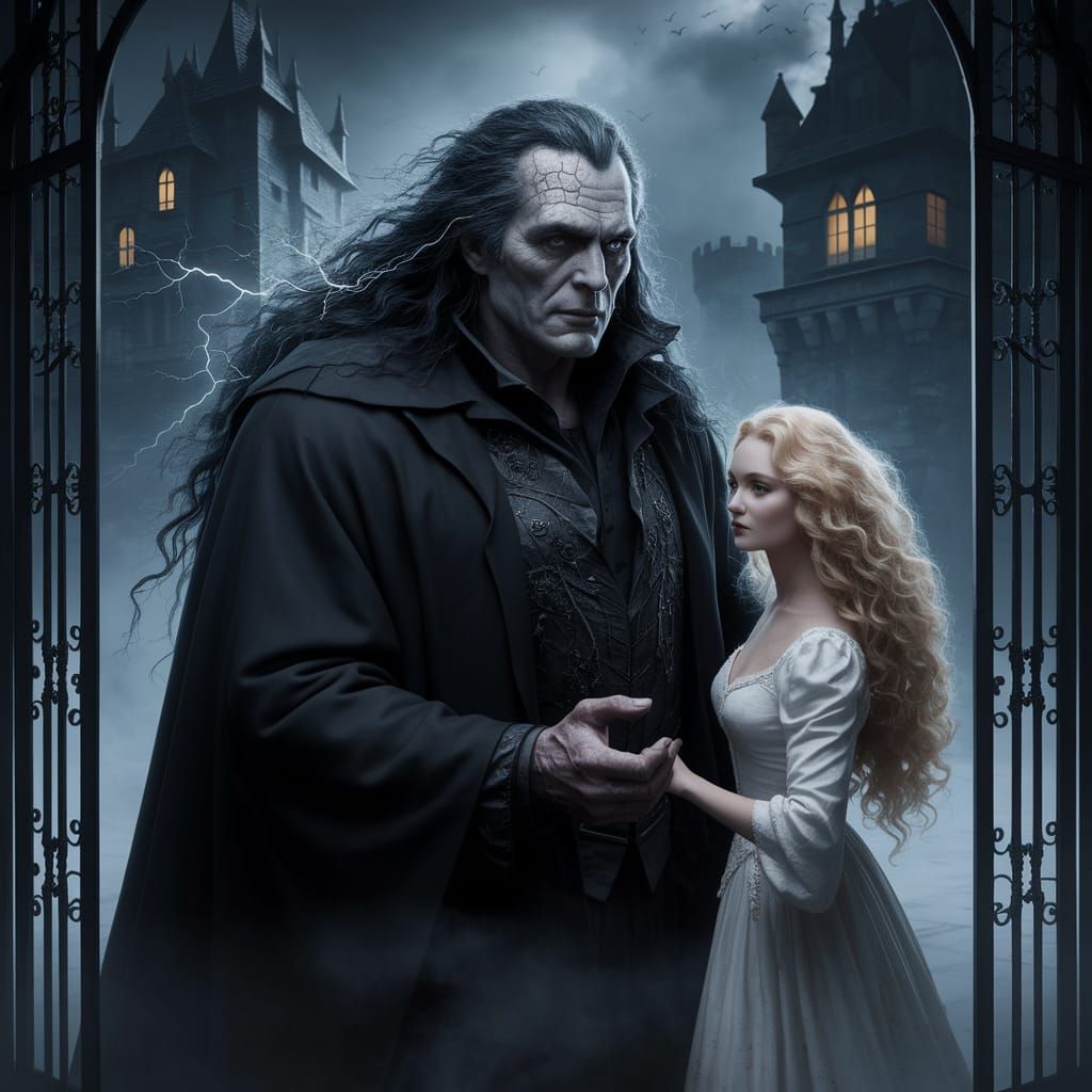 Dark Lord in Black Cloak Greets a Beautiful Woman in a Dark ...