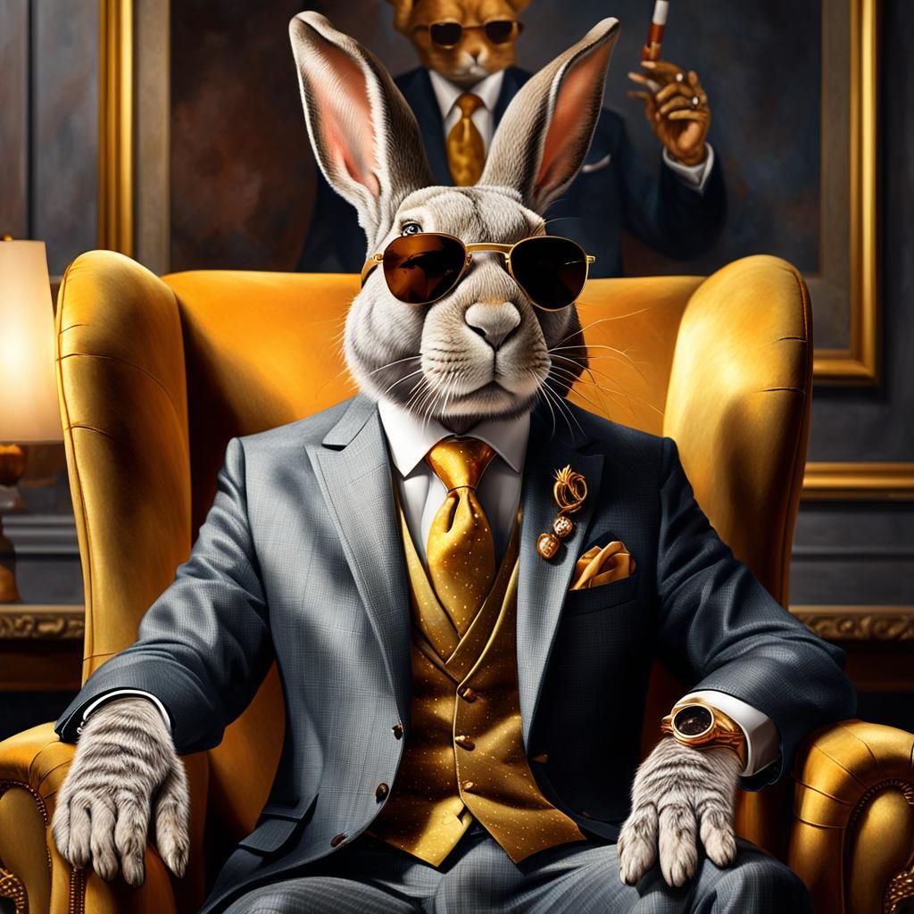 Sleek Rabbit Connoisseur Exudes Luxury in Acrylic Masterpiec...