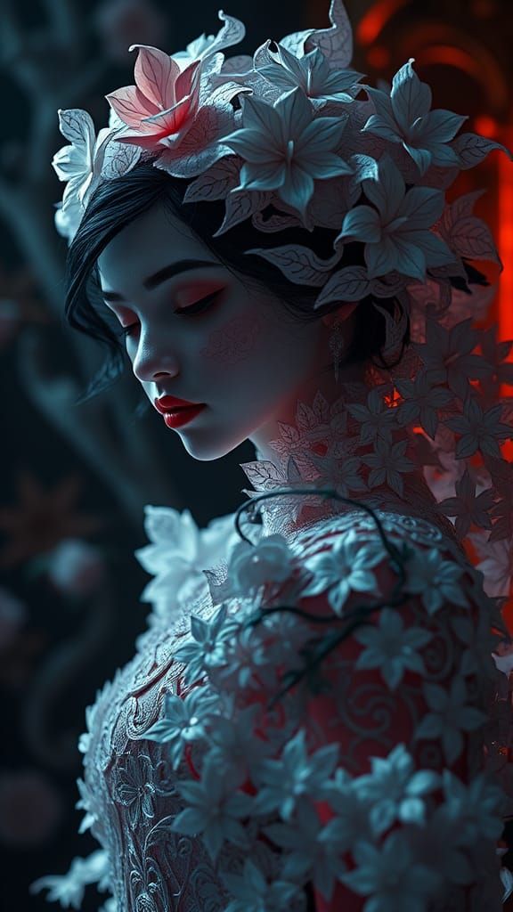 Origami Woman in Dark Fantasy Style