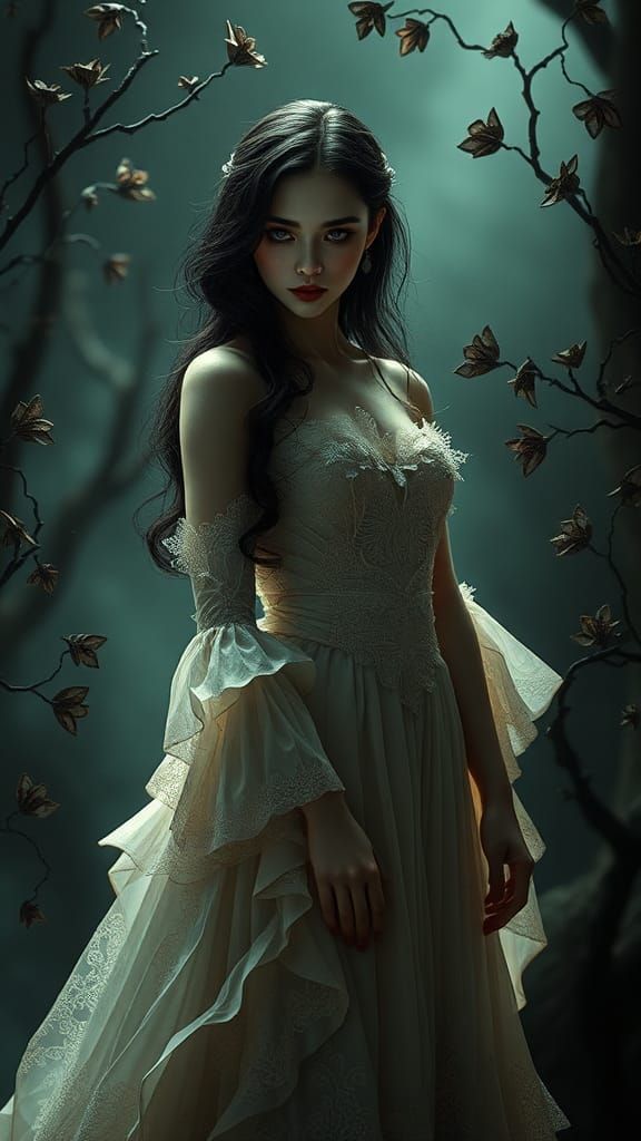 Origami Woman in Dark Fantasy Art Nouveau Style