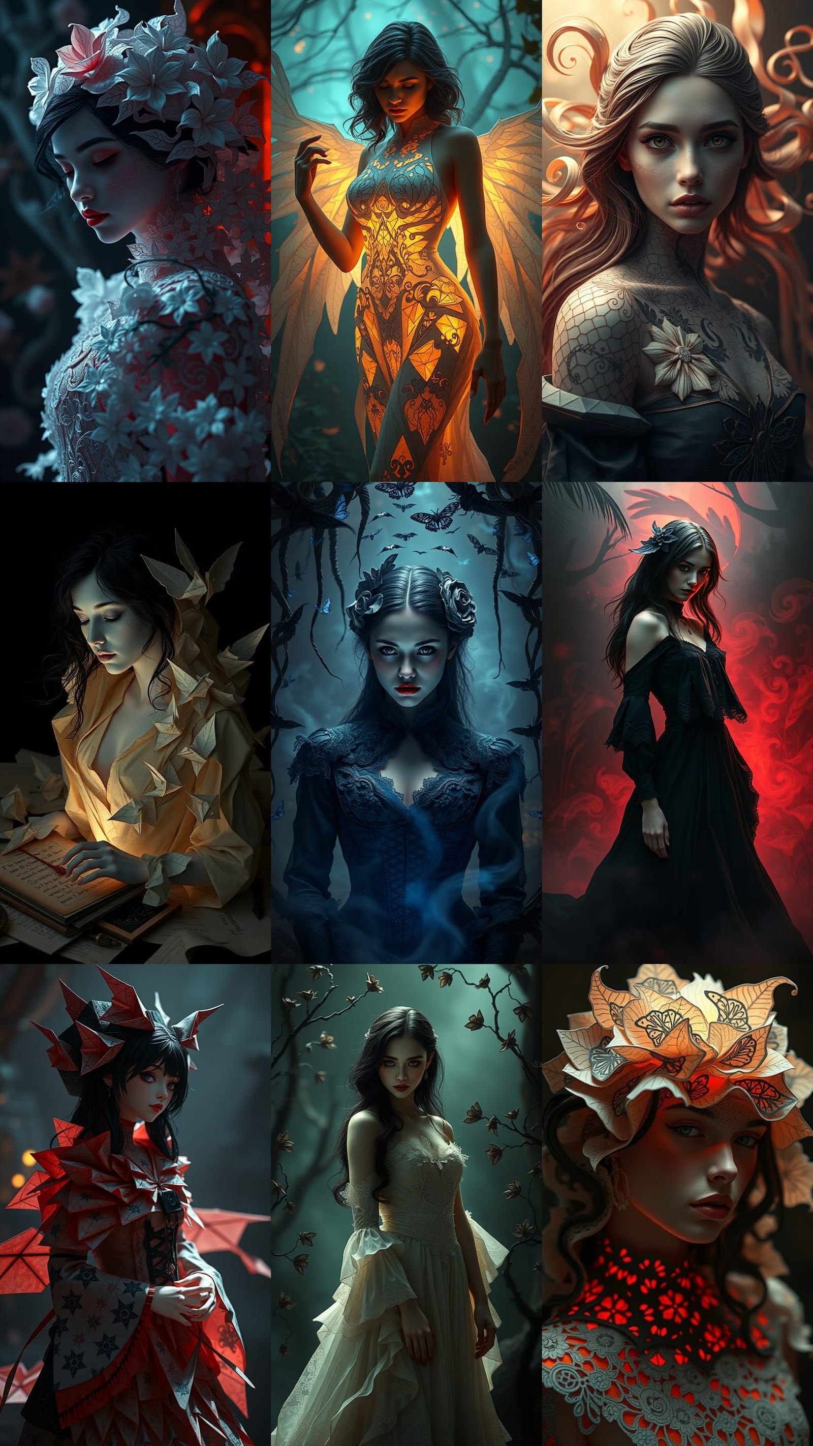 Psycho Girlfriend Origami Art in Dark Fantasy Style