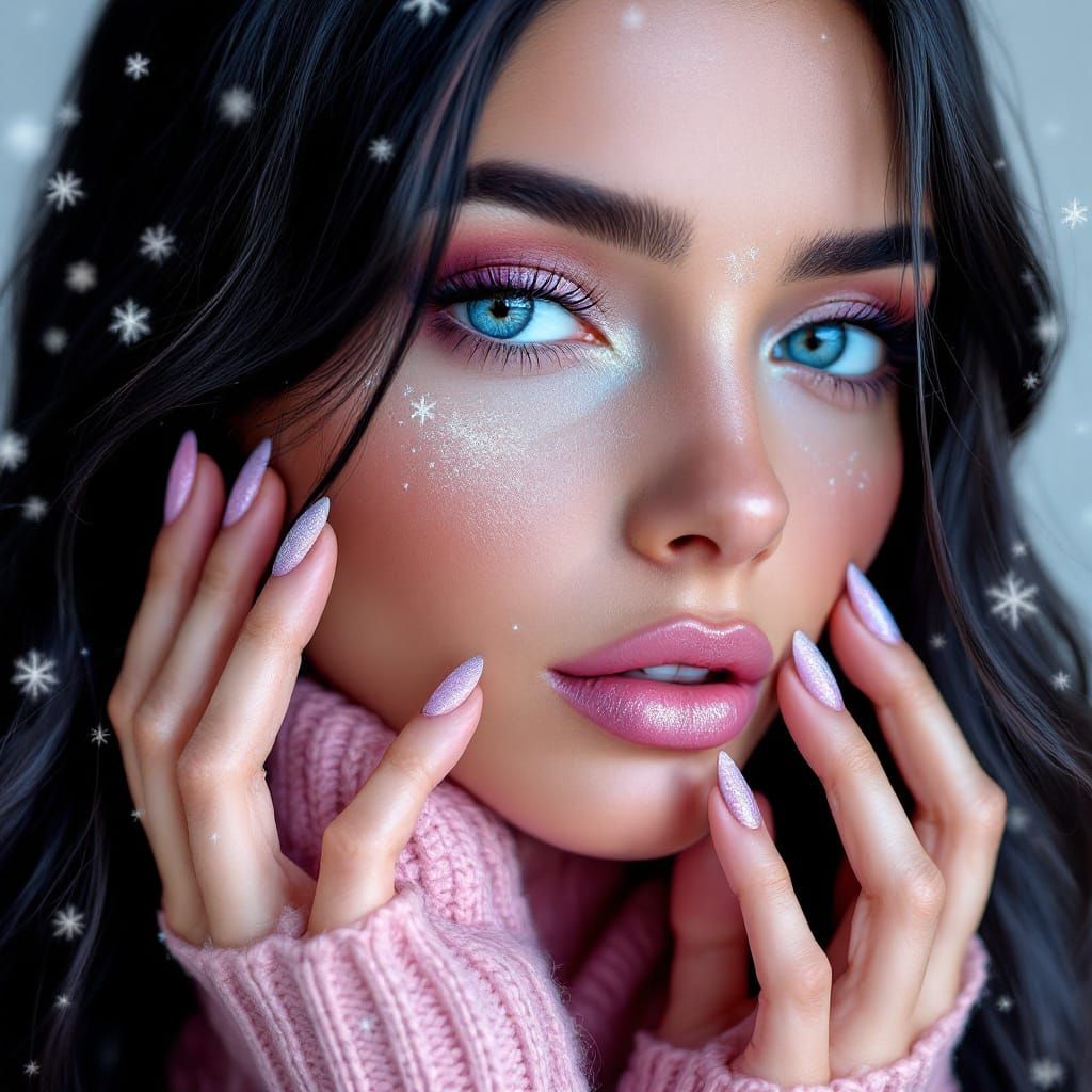 Gorgeous Woman in Iridescent Hues with Snowflake Accents
