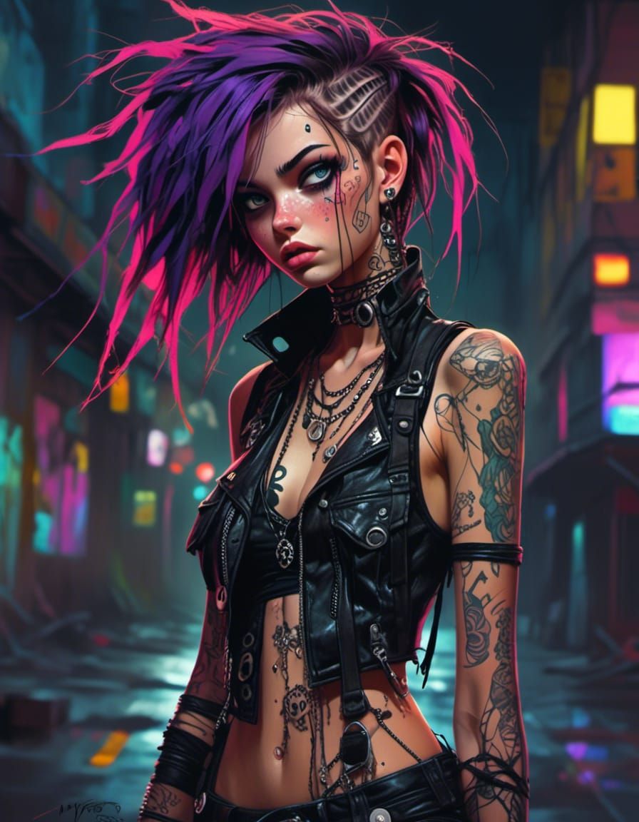 Surreal Cyberpunk Goddess in Twilight Neon