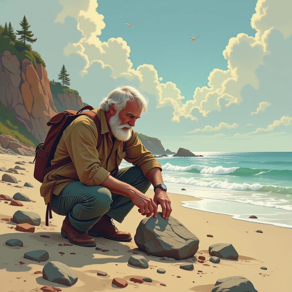 Geologist Searches Seashore: Comic Book Art