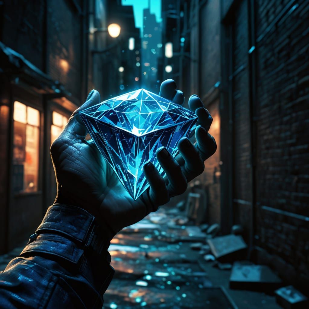 Person Holding Blue Diamond in Comic Book Style