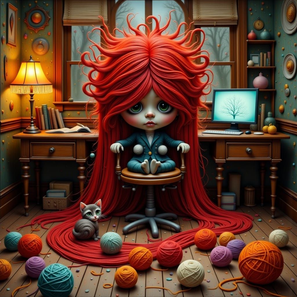 Distracted Irish Woman in Cosy Yarn Office