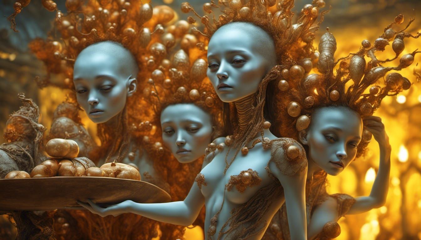 Dreamlike Feast of Futuristic Beings in Magical Realism Styl...