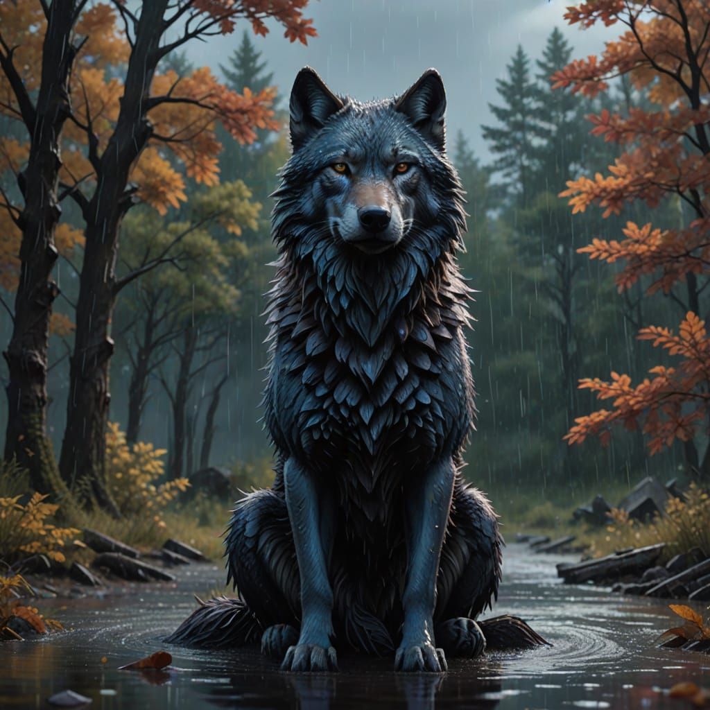 Majestic Wolf Contemplates the Stormy Sky