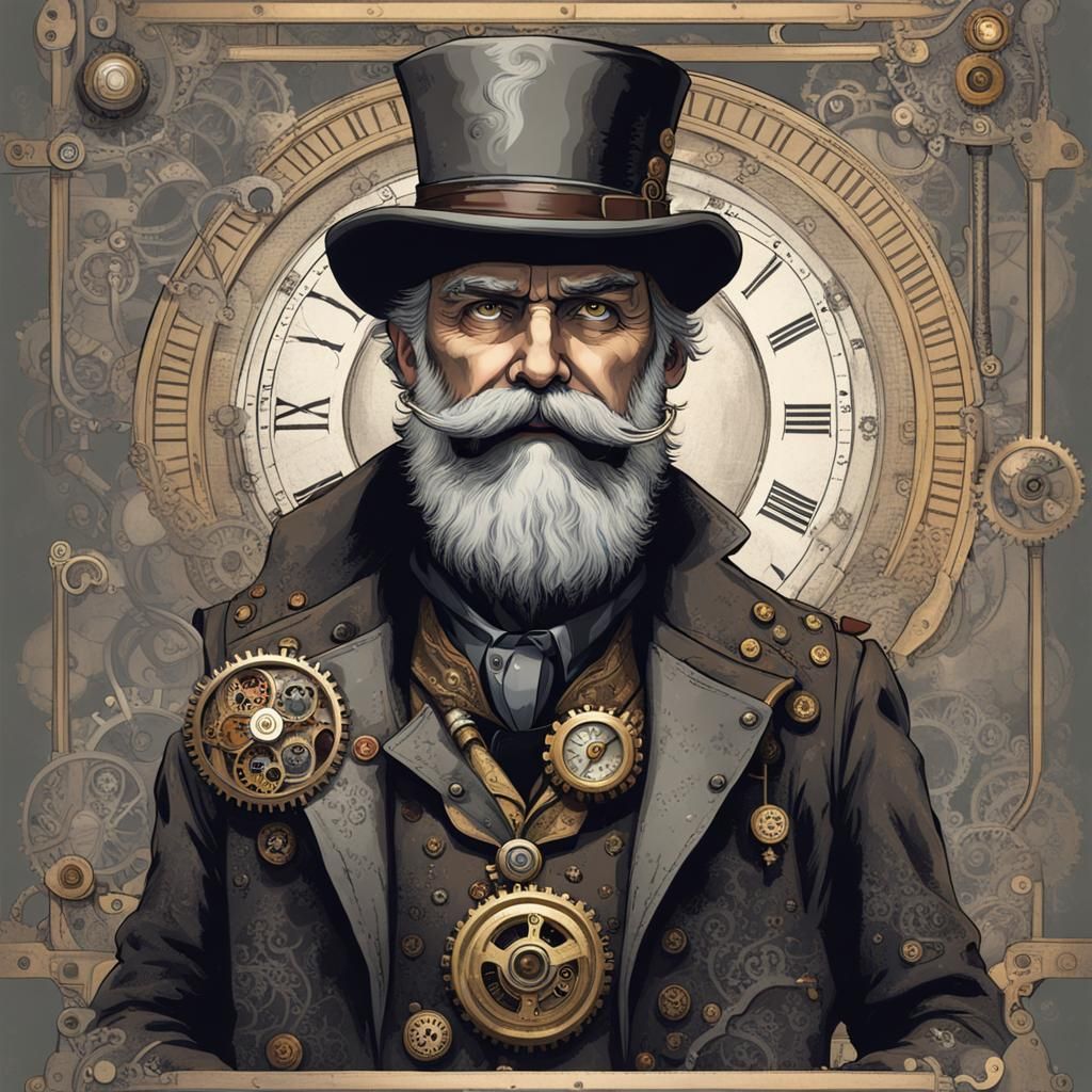 A Steampunk Portrait of a Wise Clockwork Man