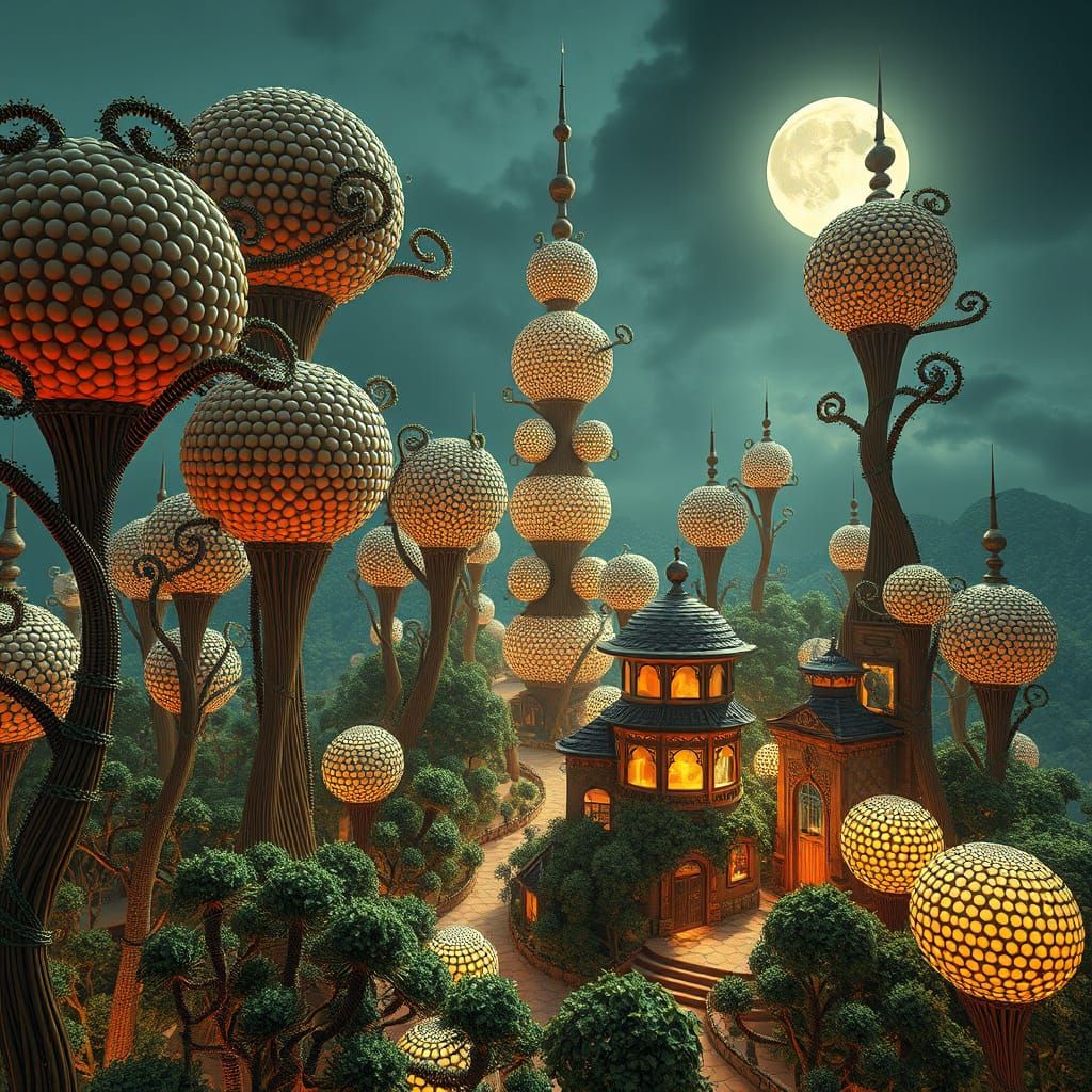 Photorealistic 3D Sphere-City Botanical Vista