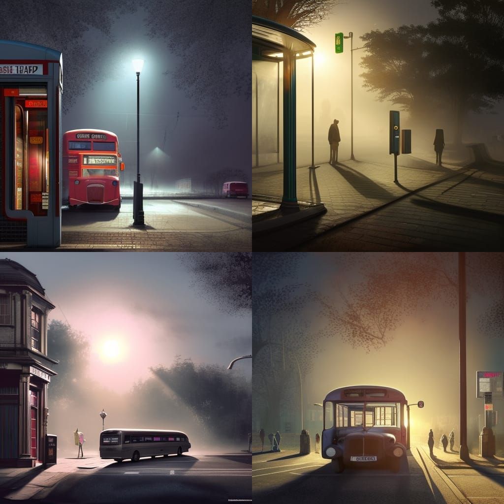 Hyperrealistic British Bus Stop at Night