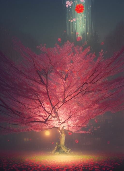 Ethereal Cherry Blossom Wonderland in Vibrant Artistic Style