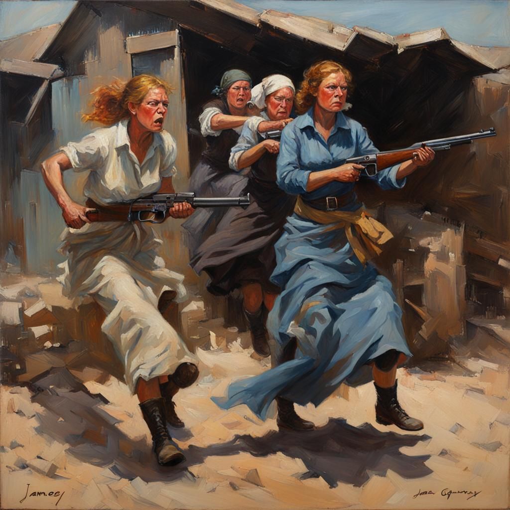 Turbulent Female Figure Armed with Gun