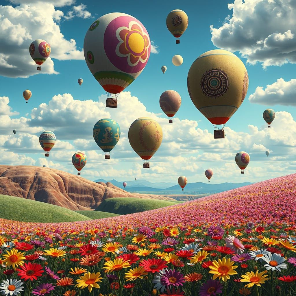 Surreal Eggs Float in Whimsical Dreamscapes with Vibrant Flo...