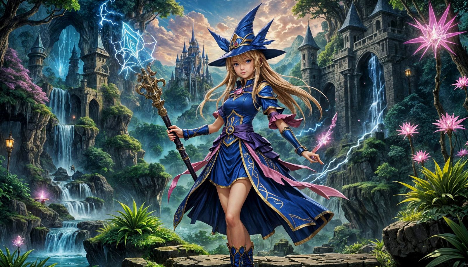 Anime Fantasy Magician Girl in Lush Mystic Forest