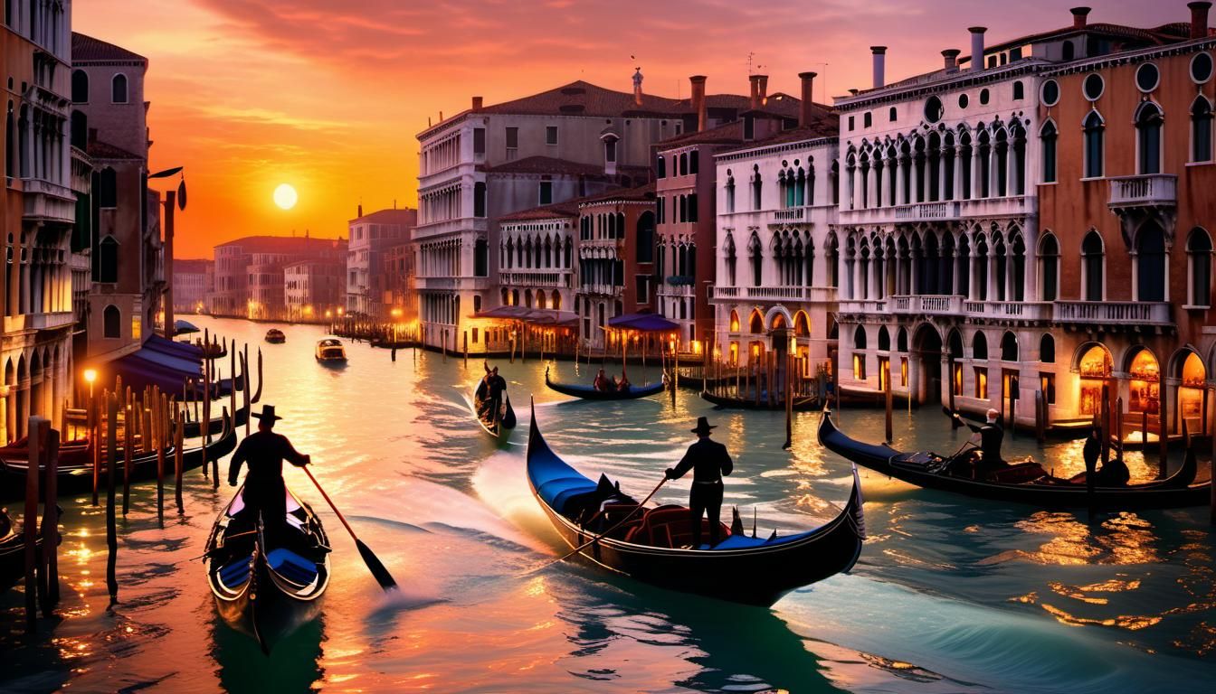 Romantic Gondola Ride at Sunset in Enchanted Venice