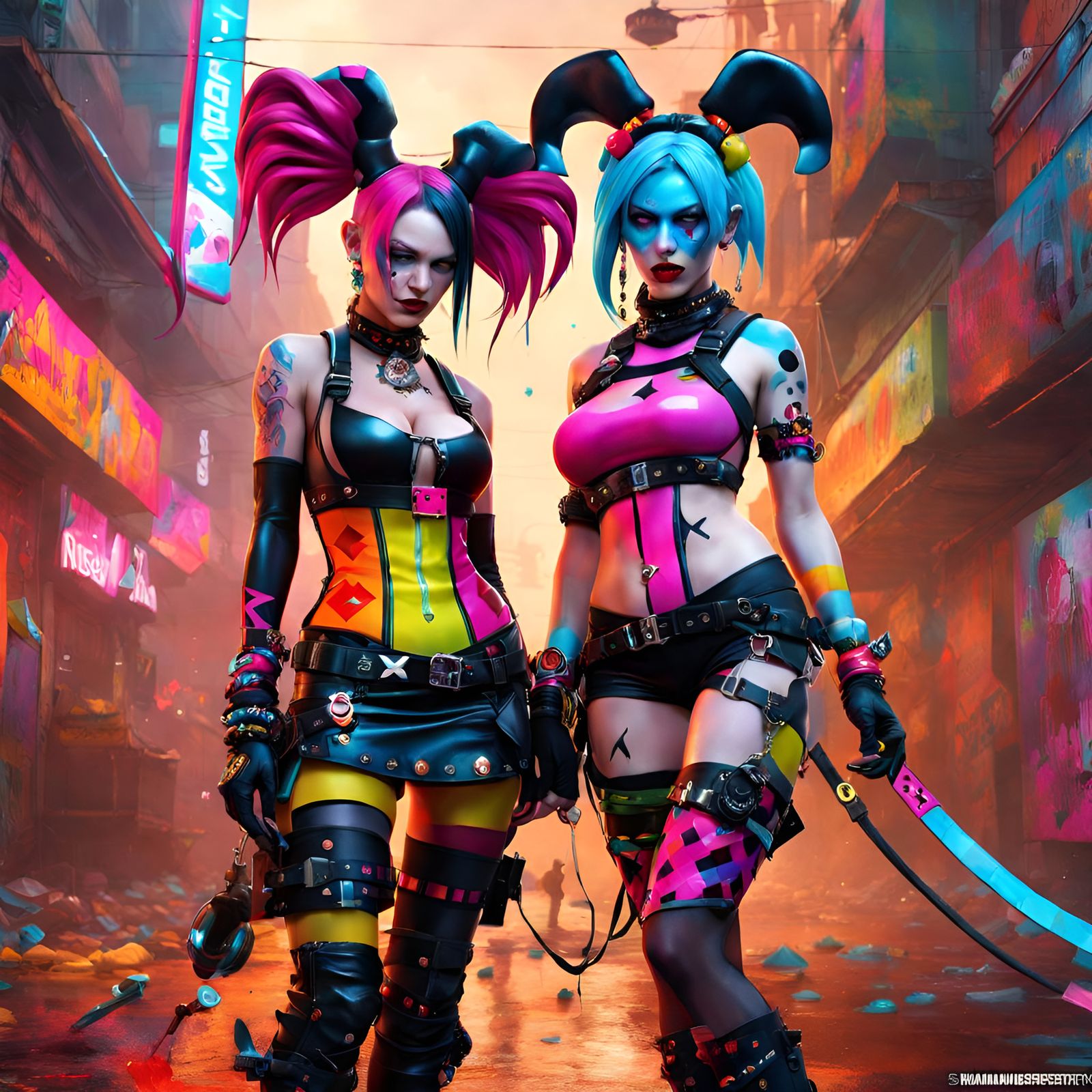 Anarchy Girls: Jinx and Harlequin in Punk Splash Art