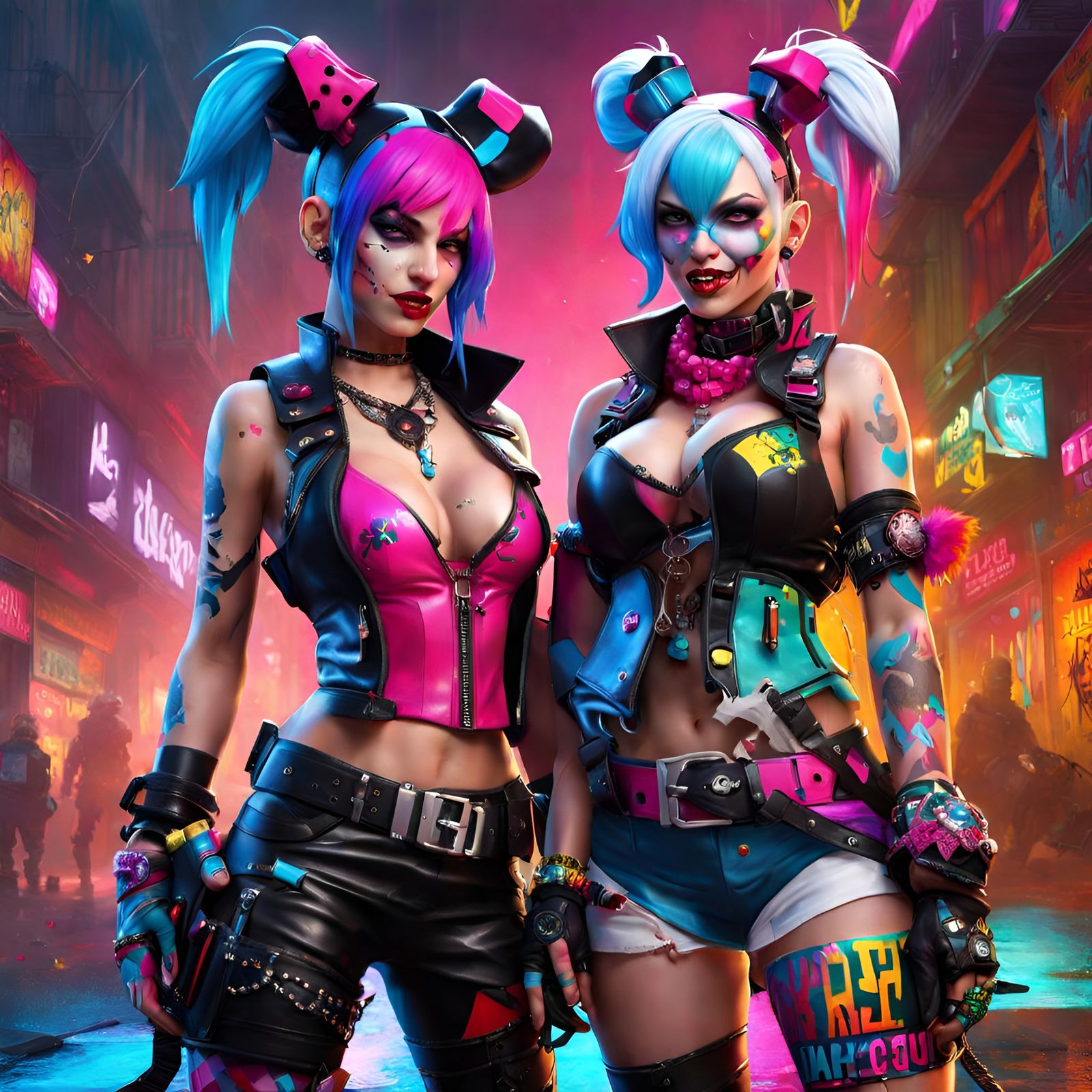 Jinx and Harlequin: Anarchy Girls in Punk Splash Art