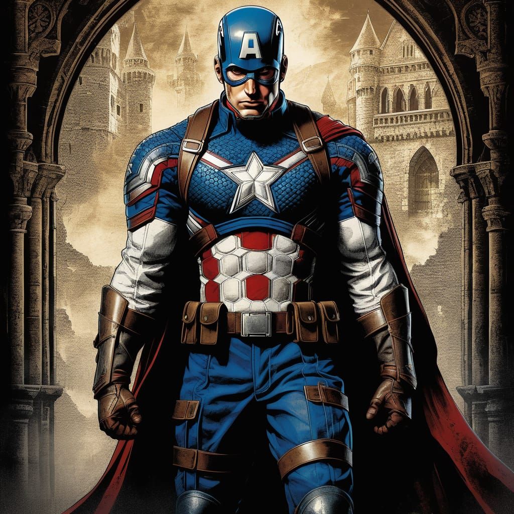Regal Captain America in Medieval Armor, Anime-Inspired Mast...