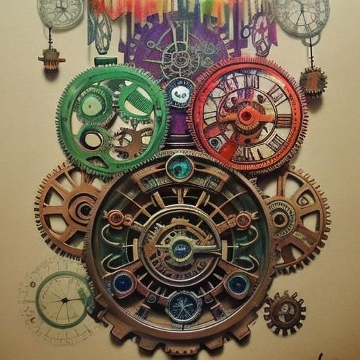 Steampunk Enchanted Forest with Vibrant Color and Whimsical...