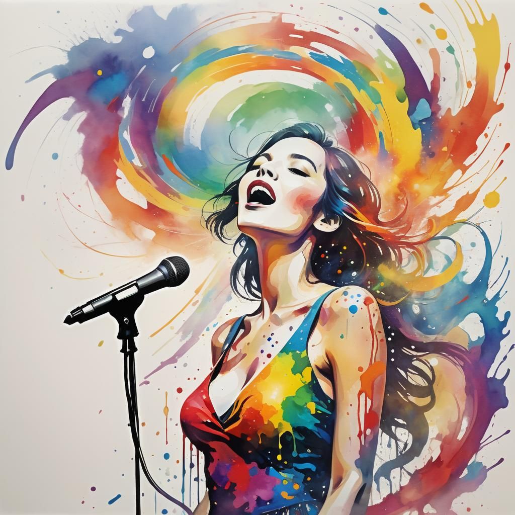 Vibrant Rainbow Songstress in Abstract Splendor