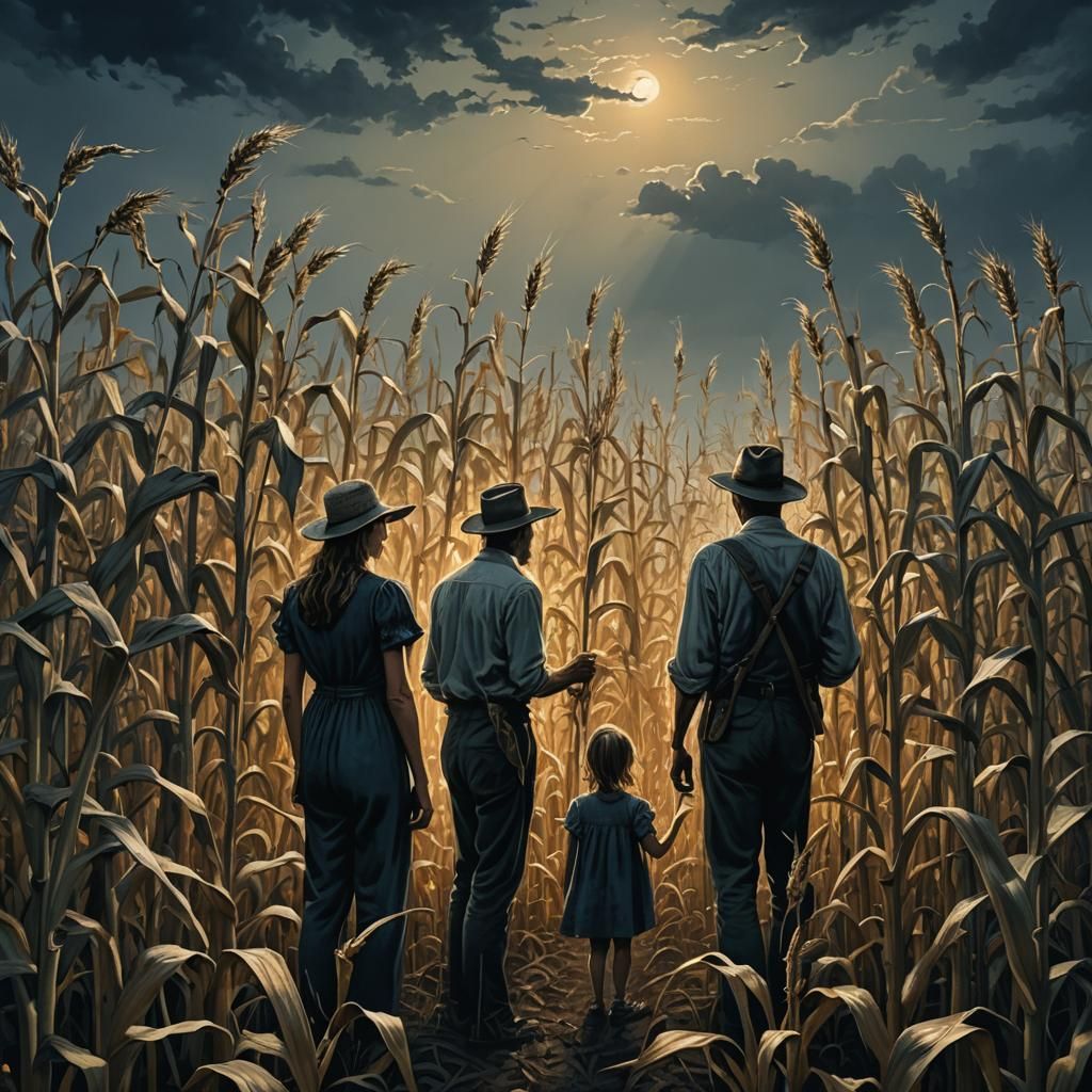 Mysterious Figure Lost in a Dark Cornfield